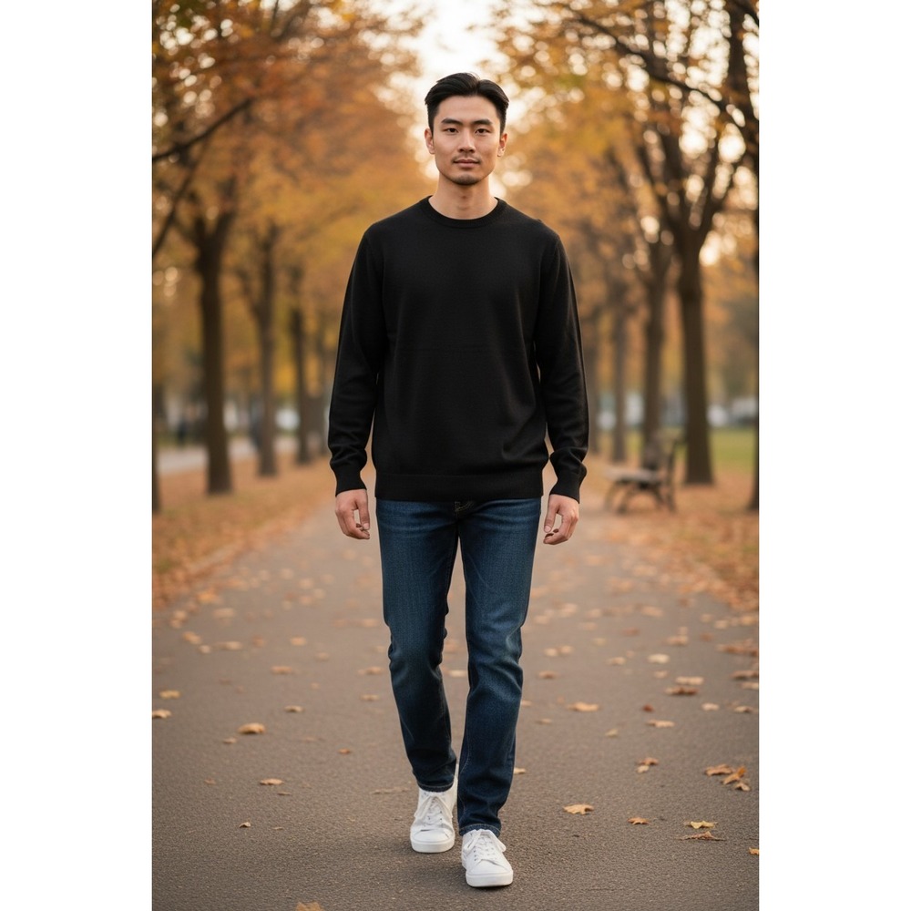 Express Mens Merino‎ Wool Blend Crewneck Sweater Black Long Sleeve Large L